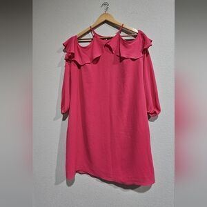 Michael Kors Vibrant Pink Cold Shoulder Garment Mini Dress Size M
